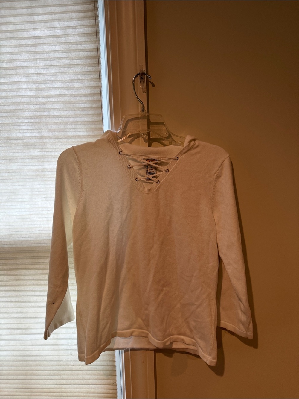 Talbots White Lace-Up Hooded Pullover